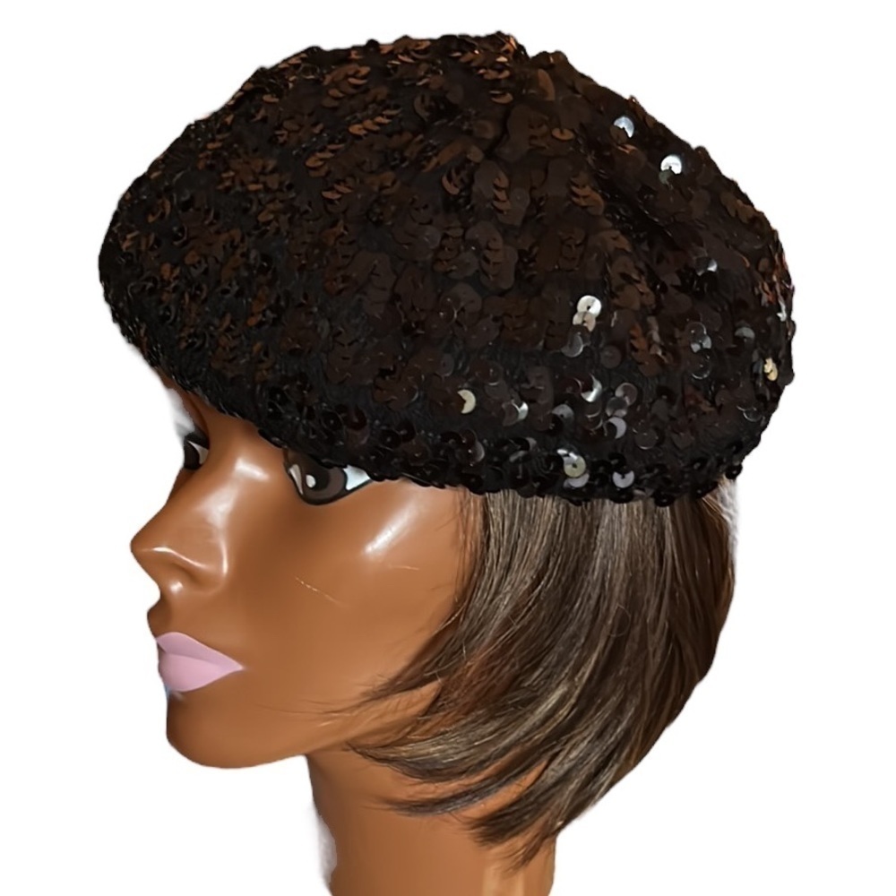 Elegant Black Sequin Beret - Picture 2 of 6